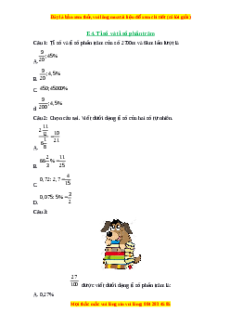 Trắc nghiệm Tỉ số và tỉ số phần trăm Toán 6 Chân trời sáng tạo