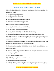 Đề thi giữa kì 2 Sinh học 12 (Đề 1)