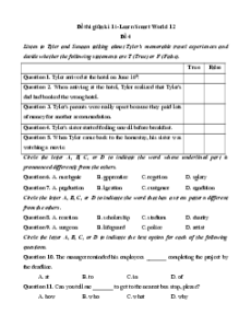 Đề thi giữa kì 1 Tiếng Anh 12 Ilearn Smart world (Đề 4 có file nghe)