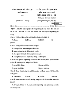 Đề thi giữa kì 1 Sinh học 12 Cánh diều tạo 2024 (Đề 3)