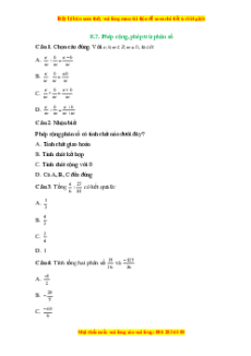 Trắc nghiệm Phép cộng. Phép trừ phân số Toán 6 Cánh diều