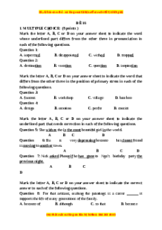 Đề thi giữa kì 1 Tiếng Anh 9 - Đề 16