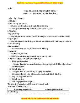 Giáo án Bài 1 Công nghệ lớp 4 Cánh diều: Lợi ích của hoa và cây cảnh