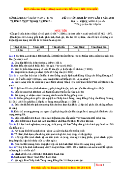 Đề thi thử Lịch Sử trường Thanh Chương lần 1 năm 2021