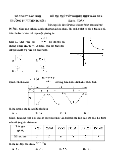 Đề thi thử tốt nghiệp THPT 2025 Toán trường THPT Tiên Du Số 1 - Bắc Ninh