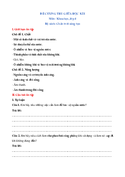 Đề cương ôn tập giữa kì 1 Khoa học lớp 4 Chân trời sáng tạo