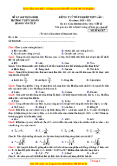 Đề thi thử Vật Lí trường Chuyên Hoàng Văn Thụ năm 2021