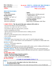 Giáo án Unit 9: Cities of the world Tiếng Anh 6 Global success