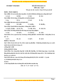 Đề thi cuối kì 1 Hóa học 9 Sở GD&ĐT Vĩnh Phúc
