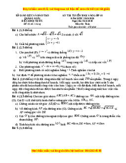 Đề thi vào 10 môn Toán tỉnh Quảng Ngãi năm 2020