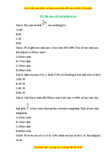 Trắc nghiệm Bài toán về tỉ số phần trăm Toán 6 Chân trời sáng tạo