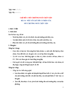 Giáo án Bài 11: Một số chỉ tiêu cơ bản của môi trường nuôi thuỷ sản Công nghệ 12 Cánh diều