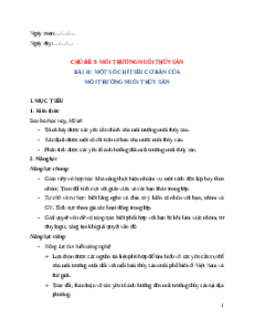 Giáo án Bài 11: Một số chỉ tiêu cơ bản của môi trường nuôi thuỷ sản Công nghệ 12 Cánh diều