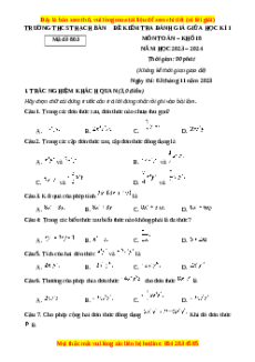 Đề thi giữa kì 1 Toán 8 Cánh diều trường THCS Thạch Bàn - Hà Nội