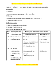 Giáo án Bài 70 Toán lớp 5: Chia một số thập phân cho một số thập phân