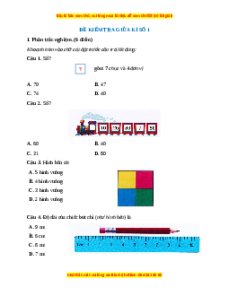 Đề thi giữa kì 2 Toán lớp 1 Cánh diều - Đề 1