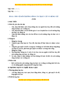 Giáo án Bài 12 Tự nhiên xã hội lớp 2 Cánh diều: Bảo vệ môi trường sống của thực vật và động vật