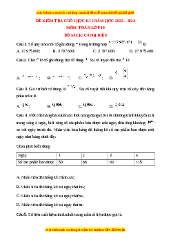 Đề thi cuối học kì 2 Toán 10 Cánh diều có đáp án (Đề 3)