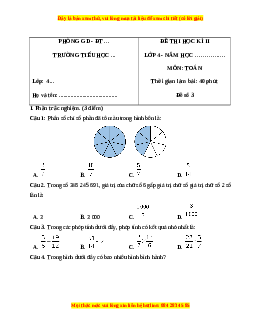 Đề thi cuối kì 2 Toán lớp 4 Kết nối tri thức (Đề 3)