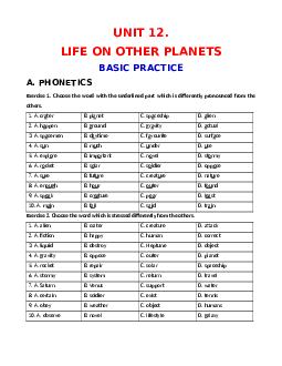 Bài tập bổ trợ nâng cao Unit 12: Life on other planets Tiếng Anh 8 Global success