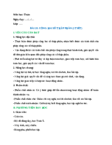 Giáo án Cộng hai số thập phân Toán lớp 5 Chân trời sáng tạo