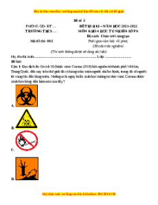 Đề thi cuối kì 1 KHTN 6 Chân trời sáng tạo - Đề 3