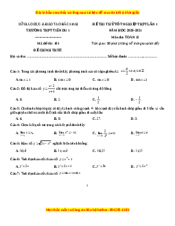Đề thi thử Toán trường Tiên Du 1 năm 2021