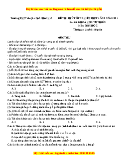 Đề thi thử Sinh Học trường Chuyên Quốc Học Huế lần 2 năm 2021