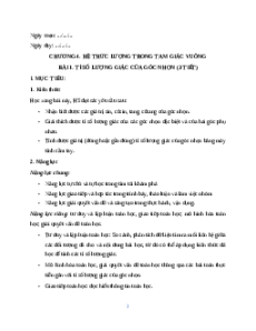 Giáo án Tỉ số lượng giác của góc nhọn Toán 9 Chân trời sáng tạo