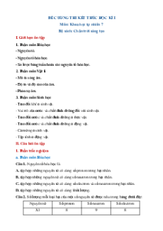 Đề cương Cuối kì 1 KHTN 7 Chân trời sáng tạo có đáp án