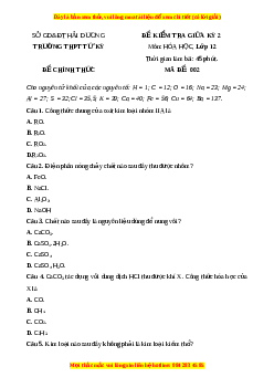 Đề thi giữa kì 2 Hóa học 12 trường THPT Tứ Kỳ - Hải Dương năm 2023