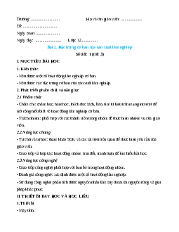 Giáo án Bài 2: Đặc trưng cơ bản của sản xuất lâm nghiệp Công nghệ 12 Cánh diều