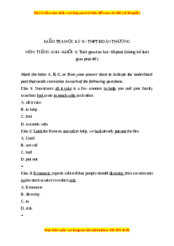 Đề thi cuối kì 2 Tiếng Anh lớp 12 trường THPT Đoàn Thượng năm 2023
