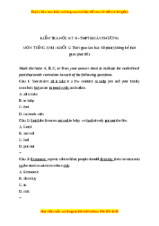 Đề thi cuối kì 2 Tiếng Anh lớp 12 trường THPT Đoàn Thượng năm 2023