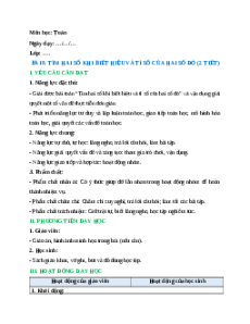 Giáo án Tìm hai số khi biết hiệu và tỉ số của hai số đó Toán lớp 5 Cánh diều