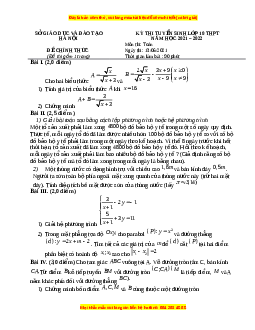 Đề thi vào 10 môn Toán tỉnh Hà Nội năm 2022