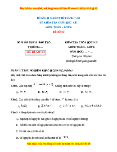 Đề thi cuối kì 1 Toán 6 Chân trời sáng tạo (Đề 3)