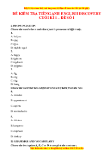 Bộ 7 đề thi cuối kì 1 Tiếng Anh 7 English Discovery có đáp án