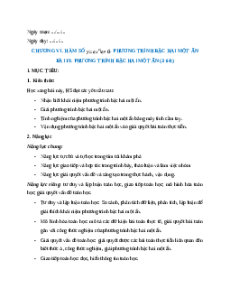 Giáo án Phương trình bậc hai một ẩn Toán 9 Kết nối tri thức