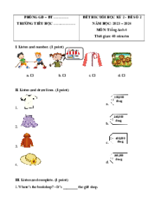 Đề thi cuối kì 2 Tiếng Anh lớp 4 Global success (Đề 2)