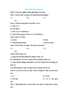 Trắc nghiệm Bài 16: Thức ăn Thủy sản Công nghệ 12 Lâm nghiệp-Thủy sản Kết nối