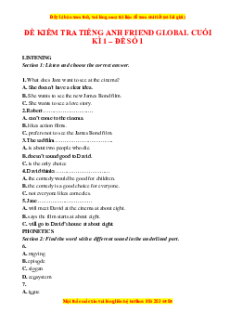 Đề thi cuối kì 1 Tiếng Anh 10 Friends Global (Đề 1 kèm file nghe)