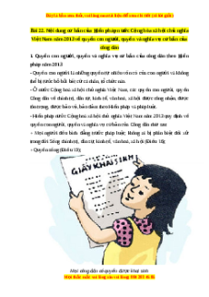 Lý thuyết Kinh tế pháp luật 10 Chân trời sáng tạo Bài 22: Nội dung cơ bản của Hiến pháp nước cộng hòa xã hội chủ nghĩa Việt Nam năm 2013 về quyền con người, quyền và nghĩa vụ cơ bản của công dân