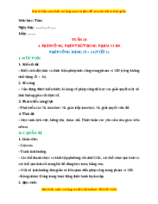 Giáo án Phép cộng dạng 25 + 14 Toán lớp 1 Cánh diều