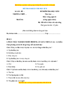 Đề thi Công nghệ 11 cuối kì 2 Kết nối tri thức (Đề 2 cơ khí cấu trúc mới)