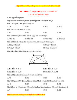 Đề cương ôn tập Học kì 1 Toán lớp 2 Chân trời sáng tạo