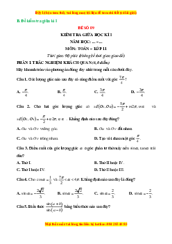 Đề thi giữa kì 1 Toán 11 Chân trời sáng tạo (đề 9)
