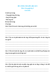Đề cương ôn tập Giữa kì 1 Công nghệ lớp 5 Cánh diều