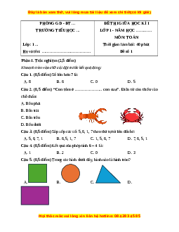 Đề thi cuối kì 1 Toán lớp 1 Chân trời sáng tạo (Đề 1)