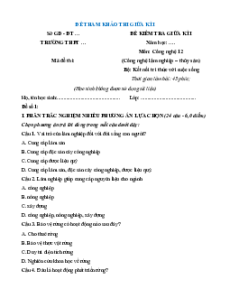 8 Đề thi Giữa kì 1 Công nghệ Lâm nghiệp - Thủy sản 12 (có lời giải)